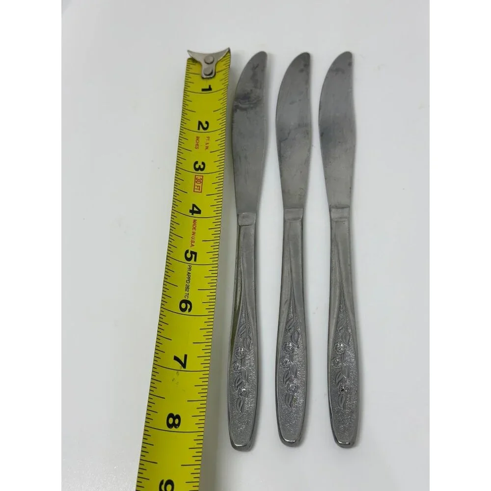 VTG Stainless Steel Butter Knives | Set of‎ 3 Floral Handle Design, 8.25
